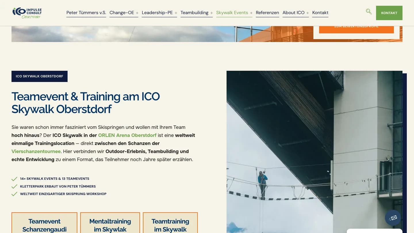 Skywalk-Events von ICO Oberstdorf — Teamtraining zwischen den Schanzen der Vierschanzentournee